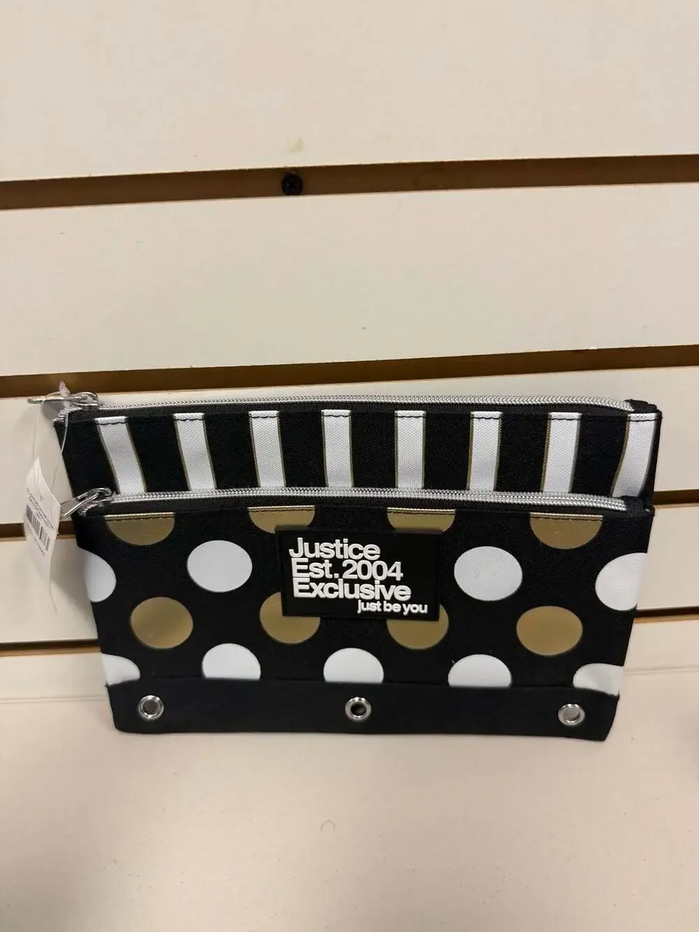 Justice Est. 2004 Exclusive Polka Dot and Stripe 3-Ring Binder Pencil Pouch NWT